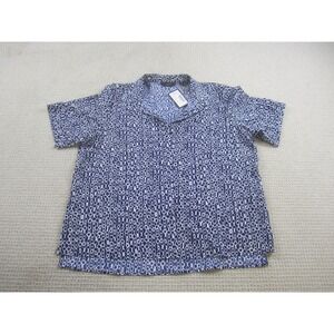 Investments Shirt Womens 1X Blue White Chain Print Short Sleeve Button Up Blouse